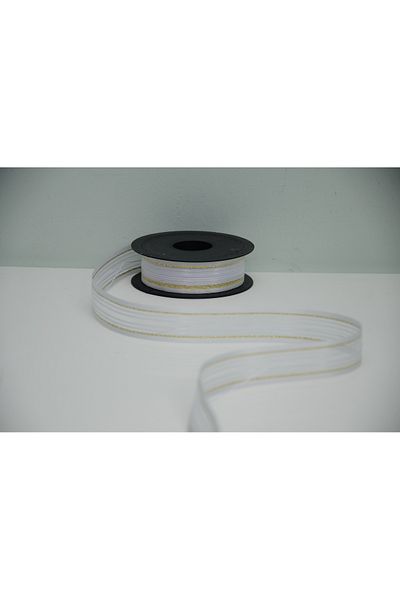 ÇINARASYADAHOME Gold Striped Chiffon Pull String Ribbon 20 Meters 2.5 cm Decoration Ribbon