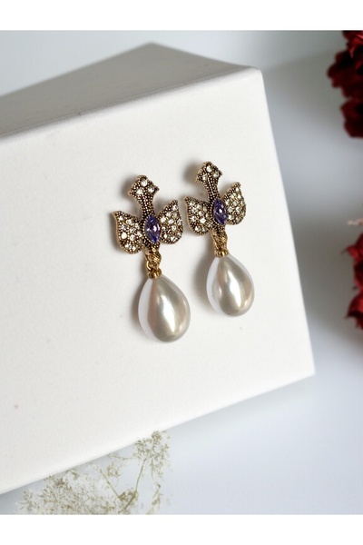 FAYRA ACCESSORIES Su Damlası İnci Sallantılı Kırlangıç Figürü Küpe