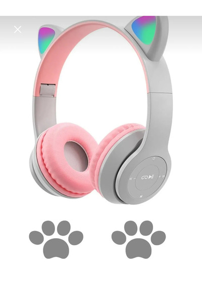 Genel Markalar Gri A Kalite Vilya Kedi Kulağı Detaylı Bluetooth Kablosuz Uyumlu Kulaklık Çocuk Oyuncu Kablo