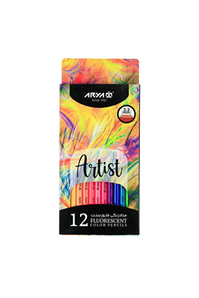 Arya مجموعة أقلام تلوين جافة احترافية للفنانين مكونة من 12 لونًا نيون فلورسنت