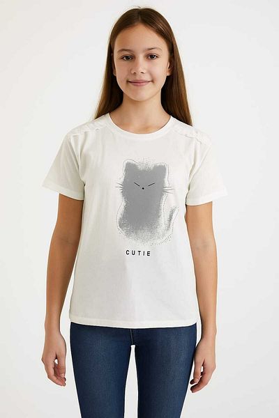 e-çocuk TRICOU FATA CU MANECĂ SCURTĂ IMPRIMAT PISICĂ 3732