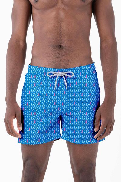 Miami Beach Ανδρικό σορτς παραλίας μαγιό - Water Repellent, Digital Printed, Saks Blue - D024