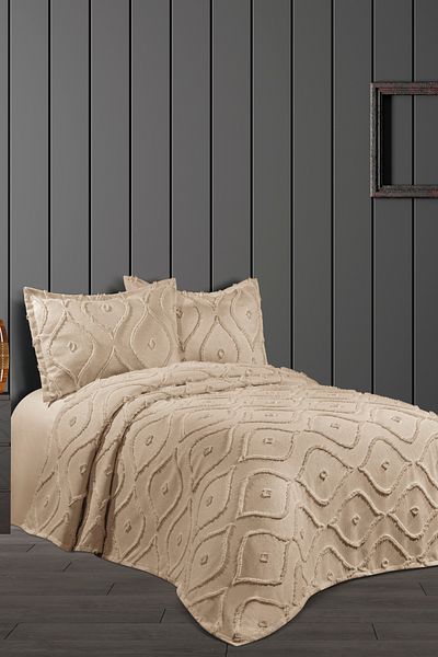 CANDAN ÇEYİZ Комплект двойно покривало с помпони Delux Eyelet, кафяво