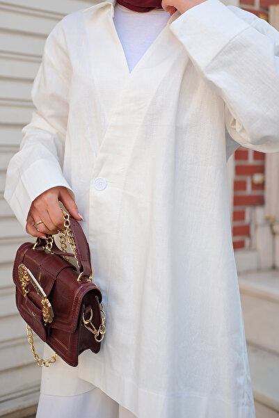 LOCCO Women's Double Breasted Collar Linen Jacket White