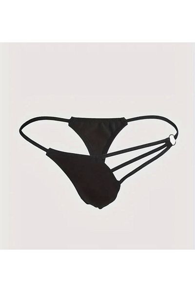ÇAĞLAR BUTİK Men's Black Metallic Thong Underwear