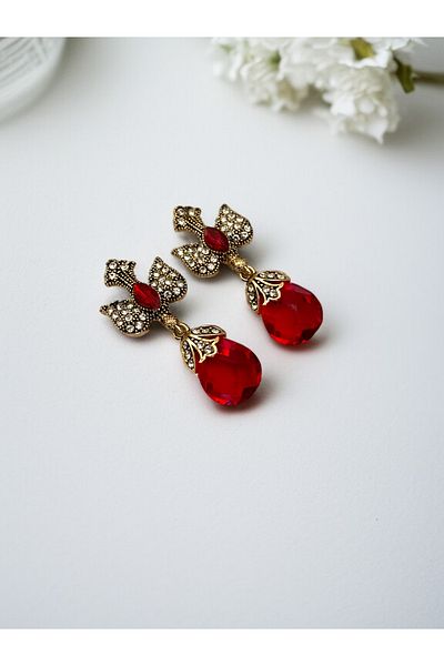 FAYRA ACCESSORIES Cat's Eye Crystal Stone Dangle Swallow Figure Earrings