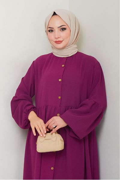 Bestenur Φόρεμα Ferace με κουμπιά 1509 - Plum
