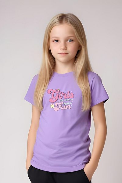 FYK KİDS Girl's Round Neck Printed Girls Fun Lower-Top Pjamas Suit