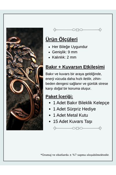 OSMANLI GÜMÜŞ Narcissus Flower Copper Bracelet Brass Detailed Men's Women's Quartz Stone Metal Box