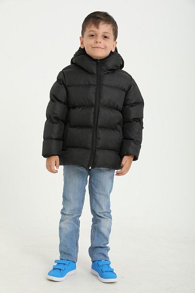 freemen Chlapecký zimní kabát z černého fleece kožešiny s kapucí a voděodolným větruodolným Pocket Puffer