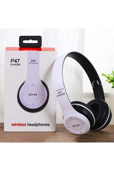 MACVI Macvi® P47 wireless stereo headphones, Bluetooth 5.0, FM radio, noise reduction, foldable, card slot, white