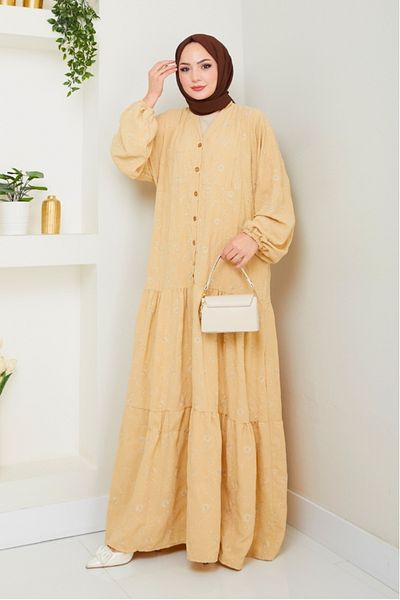 Bestenur Φόρεμα Cense Half Button 1496 - Μπεζ