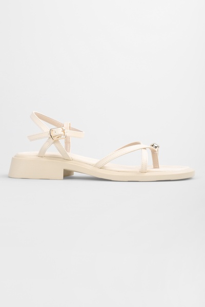 Shoeberry Bianca Beige Gold Buckle Women's Sandals
