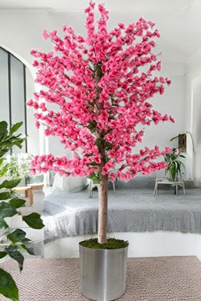 florayapaycicekcom pembe bahar dalı kiraz çiçegi sakura 81 dal dogal gövdeli metal saksı