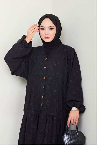 Bestenur Φόρεμα Cense Half Button 1496 - Μαύρο