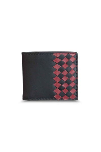 GUARD Matte Black Red Hand Knitted Leather Men's Wallet - Grd2403Xw22345