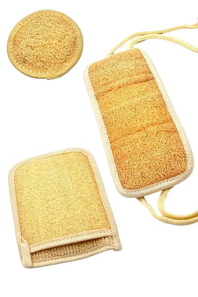 xdeonss Natural Pumpkin Fiber 3-Piece Bath Bath Scrub Set (Face + Body + Back)