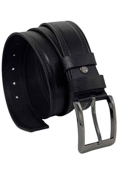 Süzer Deri Black Genuine Leather Patterned Double Stitched 4 cm Sports Denim Belt - 400-28-22y