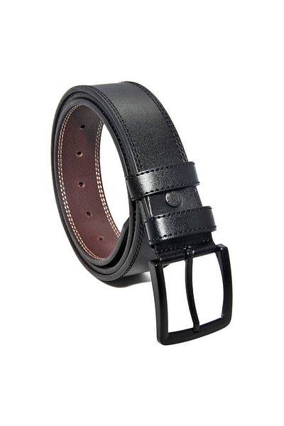 Süzer Deri Black Faux Leather Double Stitched Model 4 Cm Sports Belt - 7000-11-22k