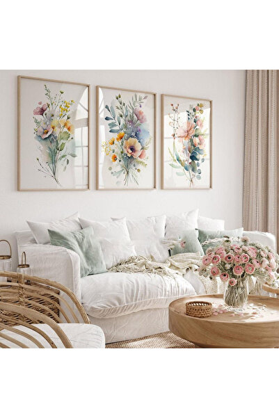 Dekorsiahome 3 Parça Ahşap Çerçeveli Oturma Odası Salon Mutfak Tablo Seti SET3253