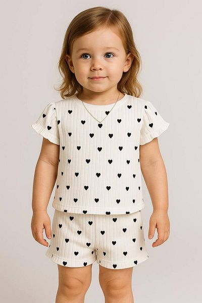 FYONCH Heart Printed Shorts Set
