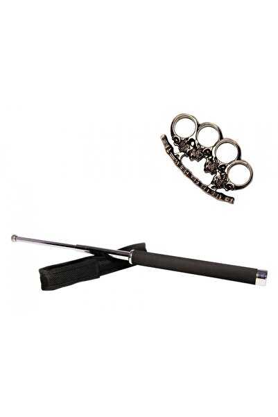 Depox Sada teleskopických vycházkových holí 65 cm stříbrná + dýka s lebkou