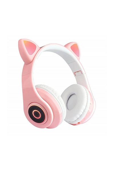 MACVI Casti Macvi® Wireless Pliabile cu Urechi de Pisica, Bluetooth 5.0, HiFi, Bass Stereo, LED, Roz