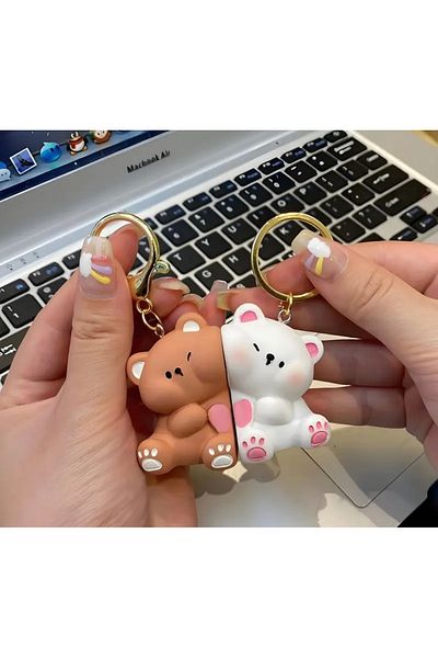 PiyaCraft 2-Piece Magnetic Cute Teddy Bear Dear Friend Couple Keychain Accessory