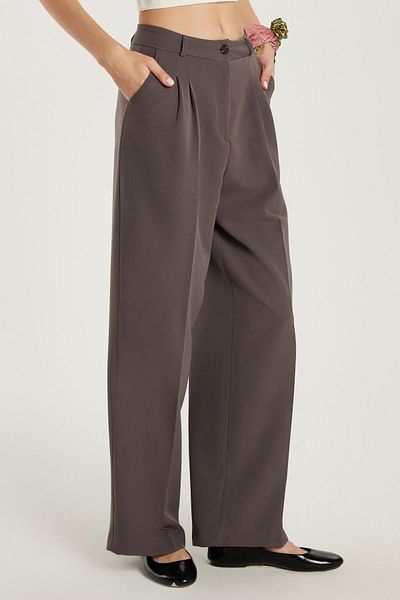Tudors Women's Regular Fit Pleated Flared Leg Gray Trousers