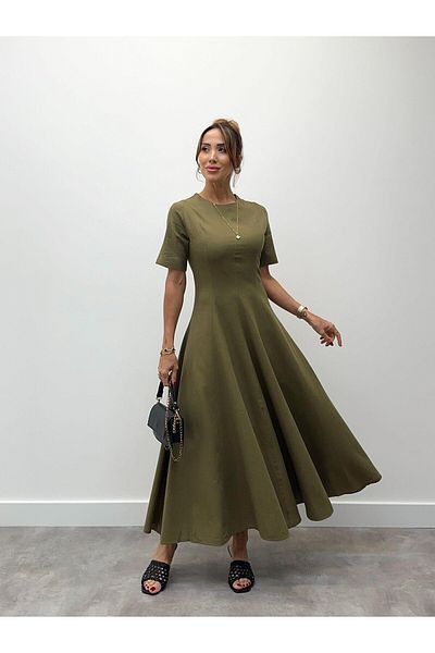 Maldia Shop Γυναικείο λινό φόρεμα Maxi Boy Khaki
