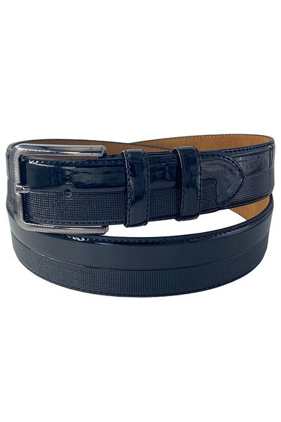 Süzer Deri Black Patent Leather Faux Leather Half Patterned 4 Cm Classic Belt - 7400-901-22kx