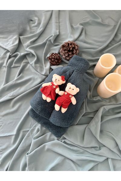 TREND COLOR Hot Water Bag Cream Colored Teddy Bear Double Blue Colored Welsoft Fabric Foot Warmer 2 Lt Gift