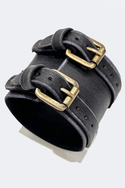 NARKİSSOS Johnny Depp Men's Black Leather Bracelet - Antique Antique Hand Work