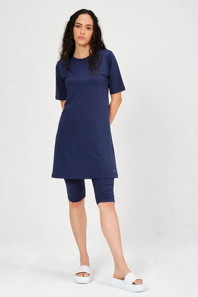 Bordomix 22700 Women's Navy Blue Short Sleeve Semi-Covered Hijab Swimsuit