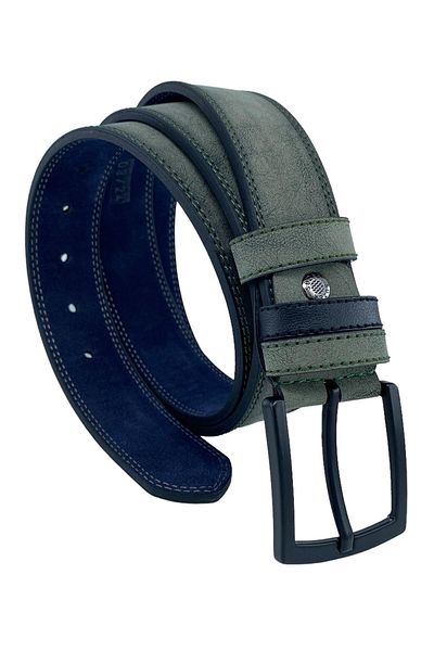 Süzer Deri Αθλητική ζώνη Unisex Πράσινη Χακί - Διπλή ραμμένη, 4 cm Suede Faux Leather, Model 9010-10