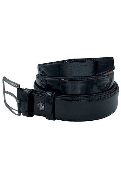 Süzer Deri Black Patent Leather Faux Leather Plain Model Stitched 3.5 Cm Classic Belt - 8001-flat-22k-e