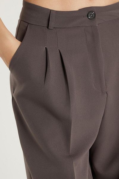 Tudors Women's Regular Fit Pleated Flared Leg Gray Trousers