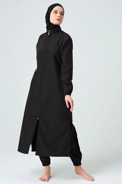 Bordomix 23513 Women's Black Full Boots Zippered Hijab Swimsuit