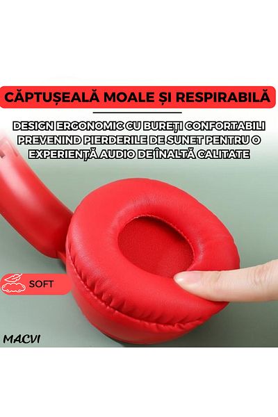 MACVI Macvi® ExtraBass TV11 Wireless Headphones, Bluetooth 4.1, Stereo, Microphone, FM Radio and SD Card, Red