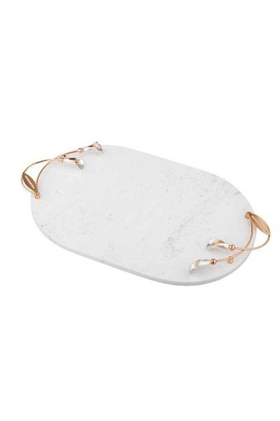 Dania Tray and Platter made of Natural Marble with Golden Metal Side Handles - Lily Design 45x30 cm
