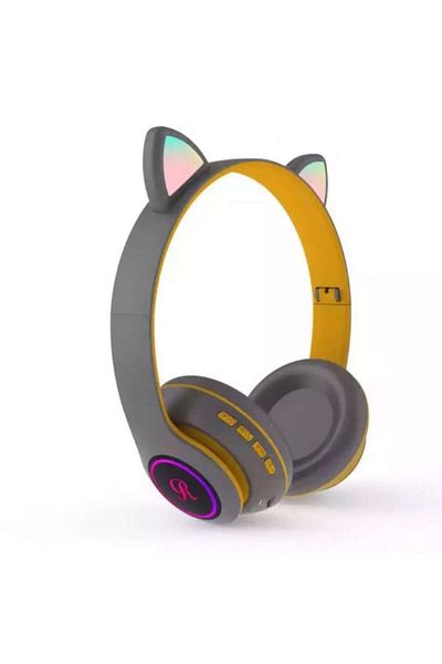 MACVI Casti Macvi® Wireless Pliabile cu Urechi de Pisica, Bluetooth 5.0, HiFi, Bass Stereo, LED, Gri