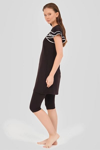 Bordomix 24702 Women's Black Ruffled Short Sleeve Hijab Swimsuit