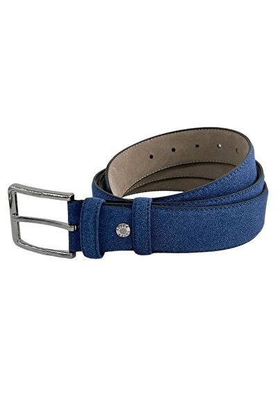 Süzer Deri Синій замшевий штучний шкіряний класичний ремінь з прошитим швом 4 см - 7400-805