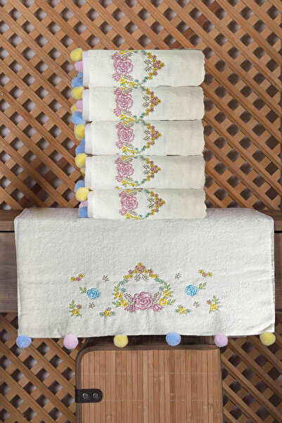 Mira Home Set venčanog pristaša od 6 šarenih pompon cvetova Vezena set ručnik...