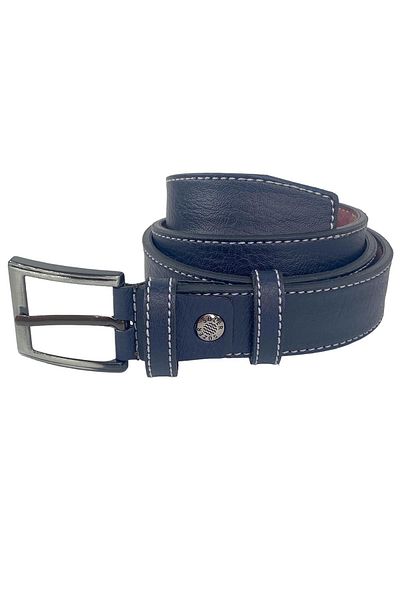 Süzer Deri Navy Blue Child Size Faux Leather Stitched Model 3 cm Waiter Classic Belt - G5-23EK