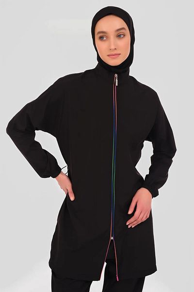 Bordomix 24201 Women's Black Back Patterned Hijab Swimsuit