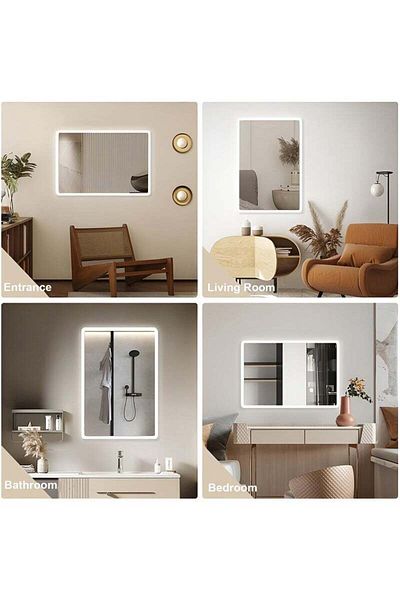 Taimi Set of 2 Rectangular Bathroom Mirror with LED Touch Lights for Bathroom and Bedroom 70x50cm
