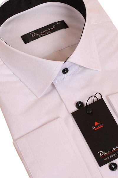Dicotto Cămașă pentru bărbați, guler alb, neagră, slim fit, slim fit, cu mânecă lungă, culoare uni - 152-1 /151