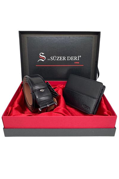 Süzer Deri Σετ σε συσκευασία δώρου - Ζώνη και πορτοφόλι από γνήσιο δέρμα (Πακέτο γαμπρού)