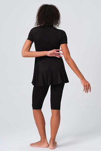 Bordomix 23722 Kadın Siyah Kloş Etekli Kısa Kollu Yarı Kapalı Mayo